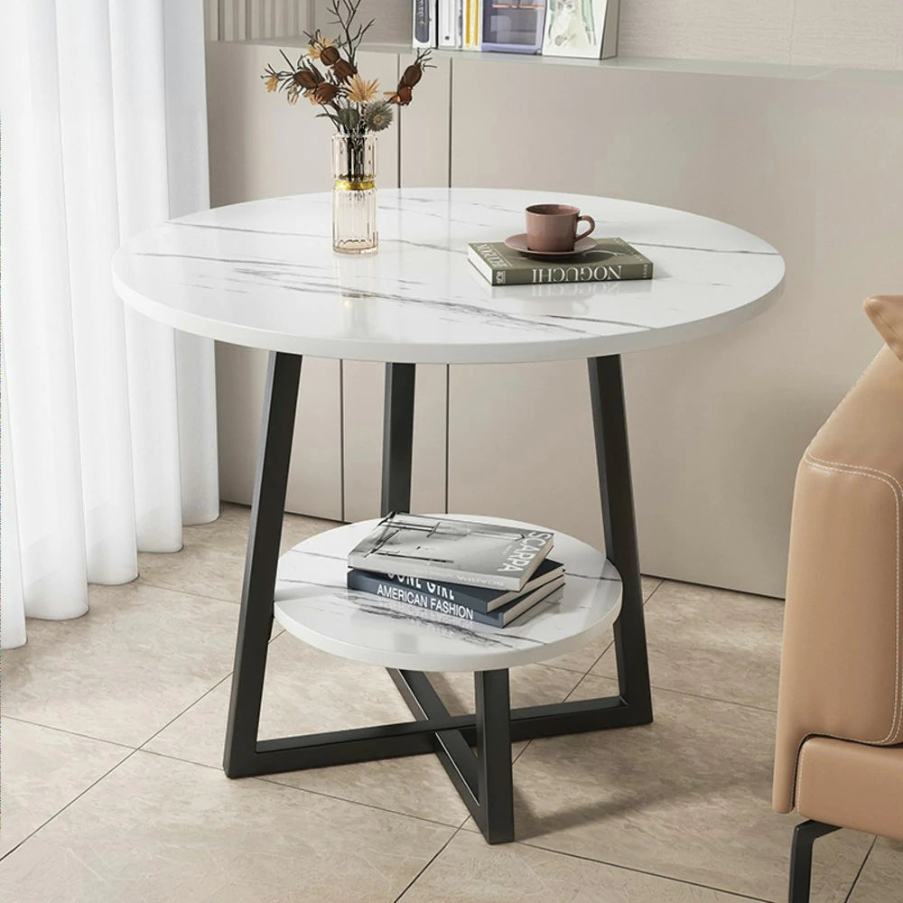 SOLARA Side Table, Black Frame with White Marble Top, Reinforced Steel Structure, Luxury Modern Design, Durable & Easy to Clean