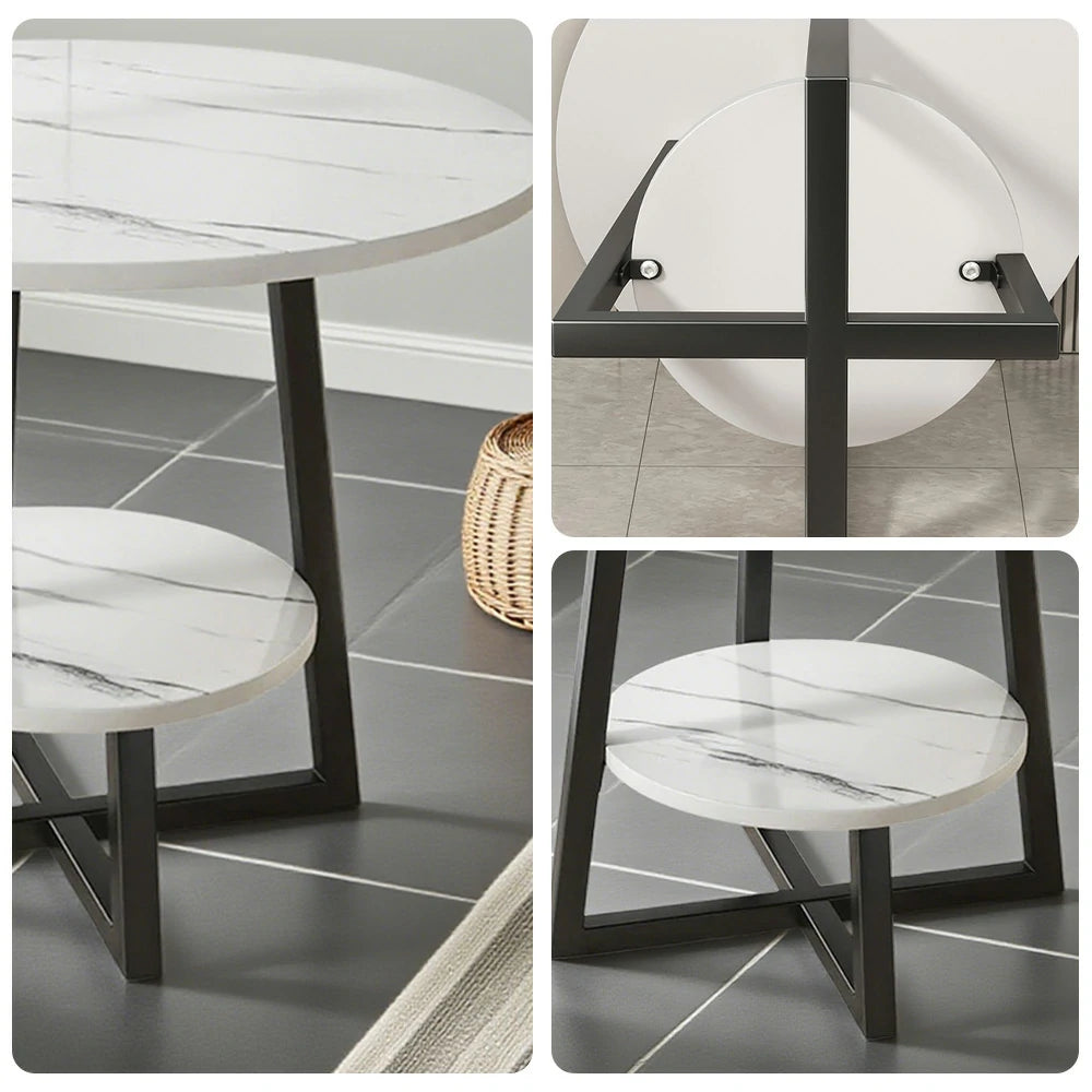 SOLARA Side Table, Black Frame with White Marble Top, Reinforced Steel Structure, Luxury Modern Design, Durable & Easy to Clean