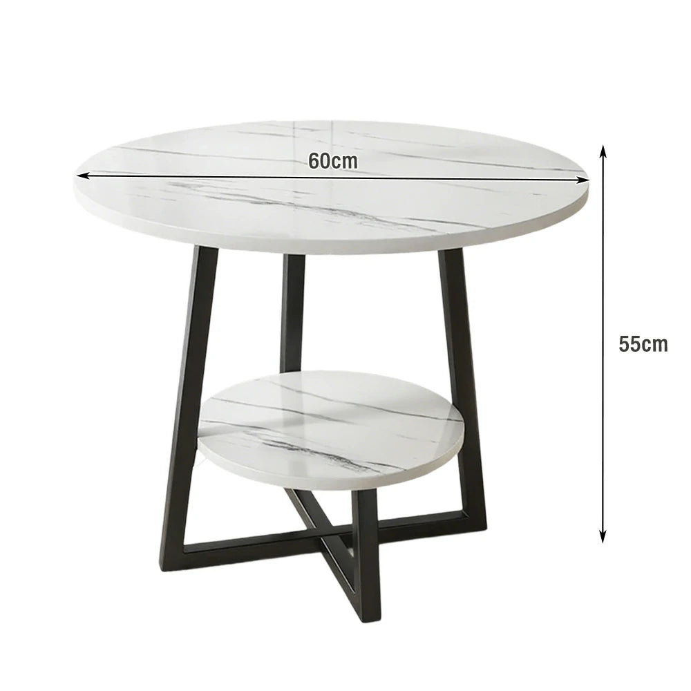 SOLARA Side Table, Black Frame with White Marble Top, Reinforced Steel Structure, Luxury Modern Design, Durable & Easy to Clean