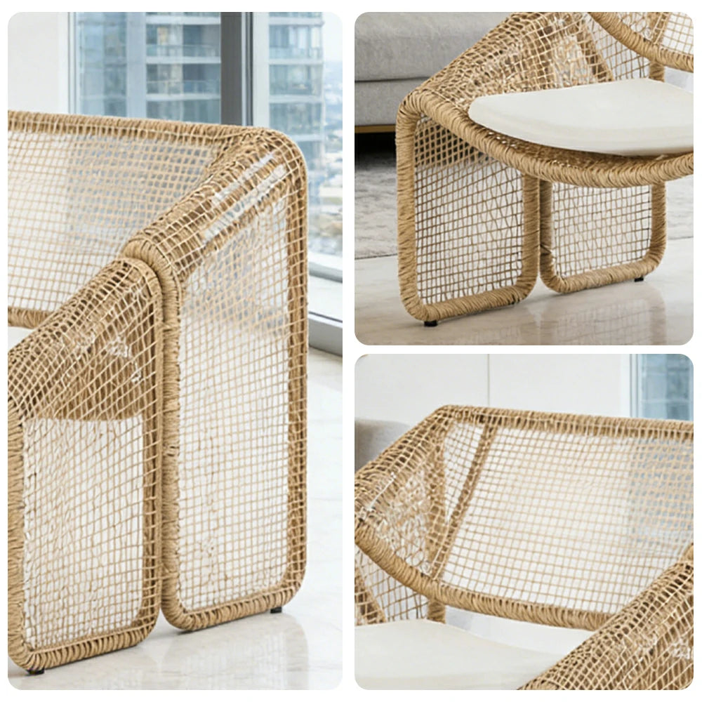 SOLARA Outdoor Rattan Armchair - Ergonomic Comfort Cushion, Powder-Coated Aluminium Frame, Square-Weave Rattan Patio Lounge Chair - Natural