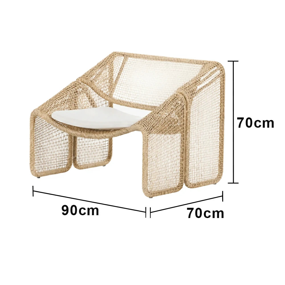 SOLARA Outdoor Rattan Armchair - Ergonomic Comfort Cushion, Powder-Coated Aluminium Frame, Square-Weave Rattan Patio Lounge Chair - Natural