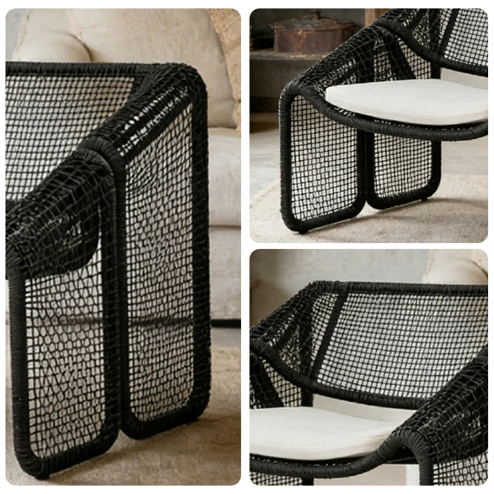 SOLARA Outdoor Rattan Armchair - Ergonomic Comfort Cushion, Powder-Coated Aluminium Frame, Square-Weave Rattan Patio Lounge Chair - Black