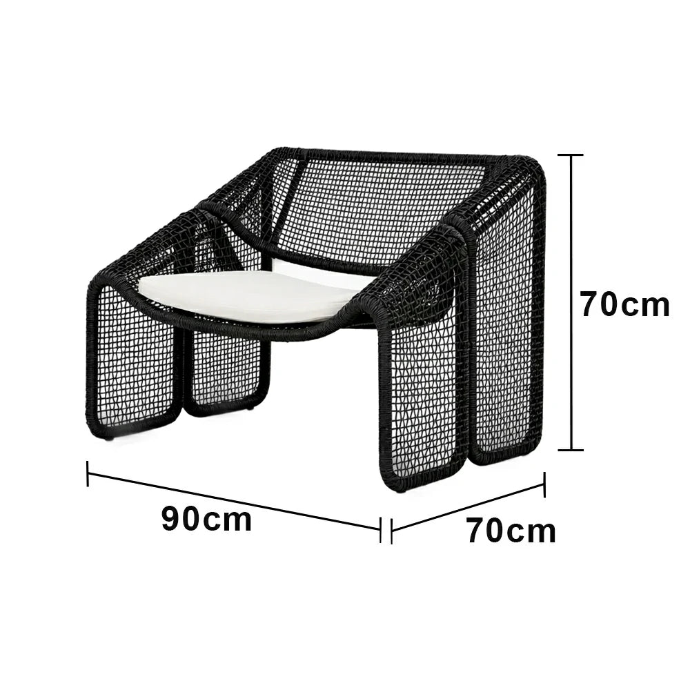 SOLARA Outdoor Rattan Armchair - Ergonomic Comfort Cushion, Powder-Coated Aluminium Frame, Square-Weave Rattan Patio Lounge Chair - Black