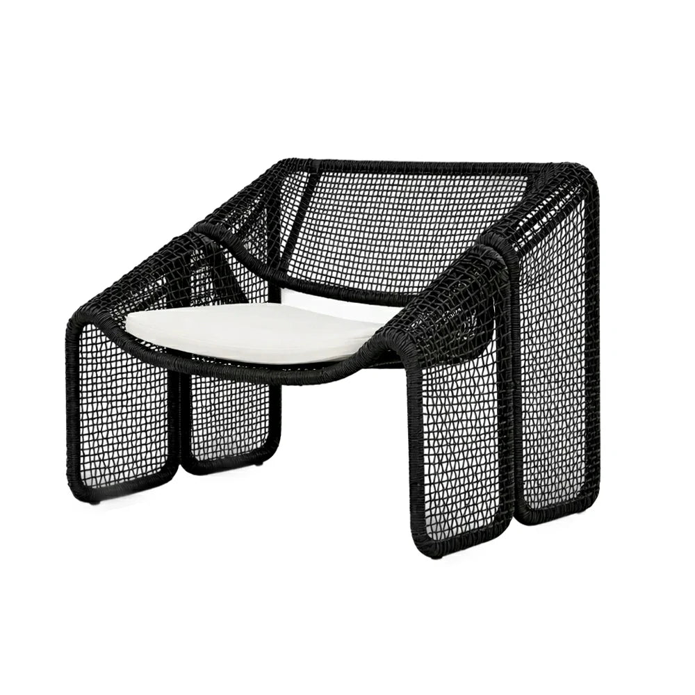 SOLARA Outdoor Rattan Armchair - Ergonomic Comfort Cushion, Powder-Coated Aluminium Frame, Square-Weave Rattan Patio Lounge Chair - Black