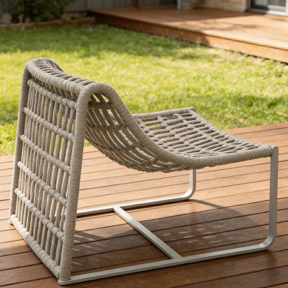 SOLARA Mesh Tube Lounge Chair - Powder-Coated Aluminium Frame Relax Chair with Footrest - Light Grey