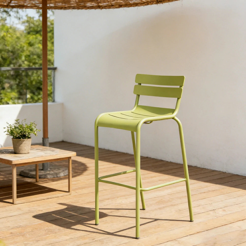 SOLARA Outdoor Bar Stool - Lightweight Aluminum Frame, Rust-Resistant Coating, Stacks Up to 6 Chairs, Perfect for Balcony, Patio & Dining Spaces - Green