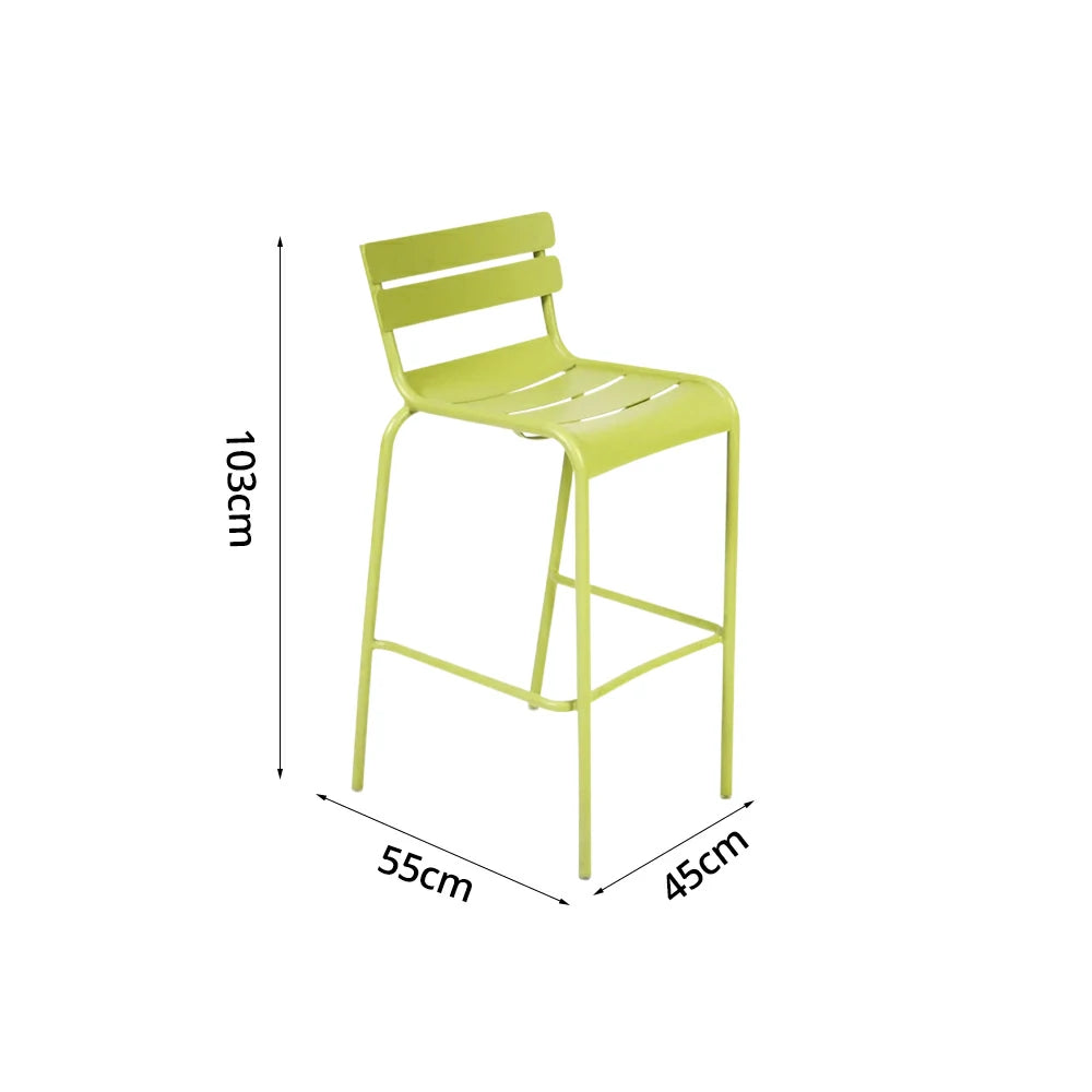 SOLARA Outdoor Bar Stool - Lightweight Aluminum Frame, Rust-Resistant Coating, Stacks Up to 6 Chairs, Perfect for Balcony, Patio & Dining Spaces - Green