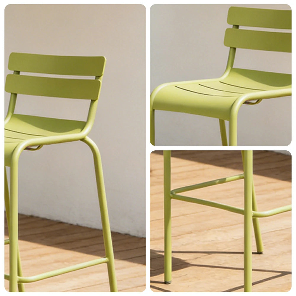 SOLARA Outdoor Bar Stool - Lightweight Aluminum Frame, Rust-Resistant Coating, Stacks Up to 6 Chairs, Perfect for Balcony, Patio & Dining Spaces - Green