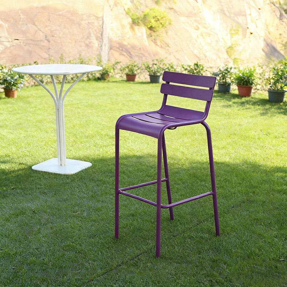 SOLARA Outdoor Bar Stool - Lightweight Aluminum Frame, Rust-Resistant Coating, Stacks Up to 6 Chairs, Perfect for Balcony, Patio & Dining Spaces - Purple
