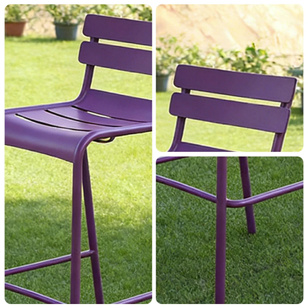 SOLARA Outdoor Bar Stool - Lightweight Aluminum Frame, Rust-Resistant Coating, Stacks Up to 6 Chairs, Perfect for Balcony, Patio & Dining Spaces - Purple