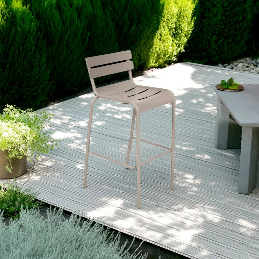SOLARA Outdoor Bar Stool - Lightweight Aluminum Frame, Rust-Resistant Coating, Stacks Up to 6 Chairs, Perfect for Balcony, Patio & Dining Spaces - Khaki