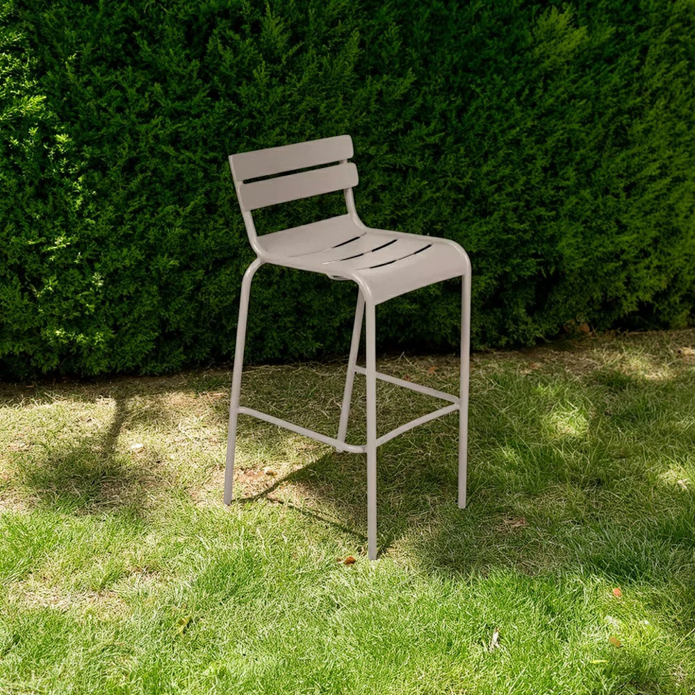 SOLARA Outdoor Bar Stool - Lightweight Aluminum Frame, Rust-Resistant Coating, Stacks Up to 6 Chairs, Perfect for Balcony, Patio & Dining Spaces - Khaki