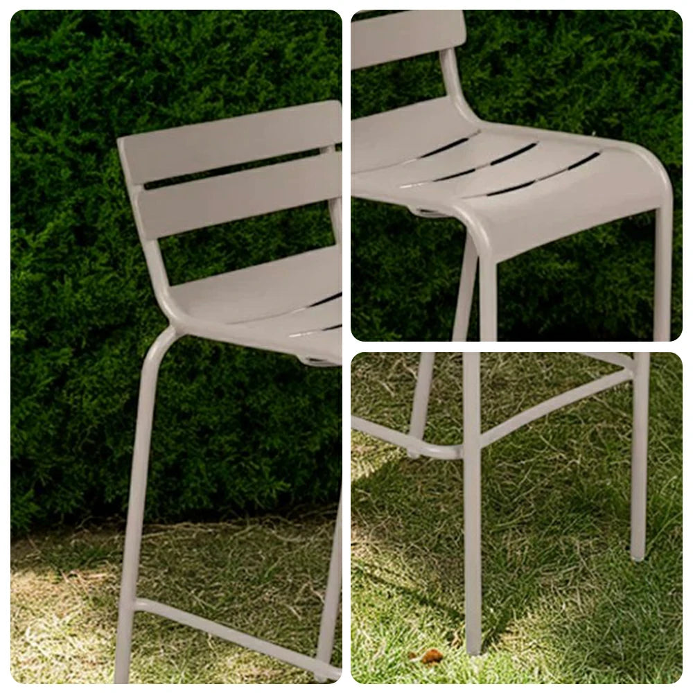 SOLARA Outdoor Bar Stool - Lightweight Aluminum Frame, Rust-Resistant Coating, Stacks Up to 6 Chairs, Perfect for Balcony, Patio & Dining Spaces - Khaki