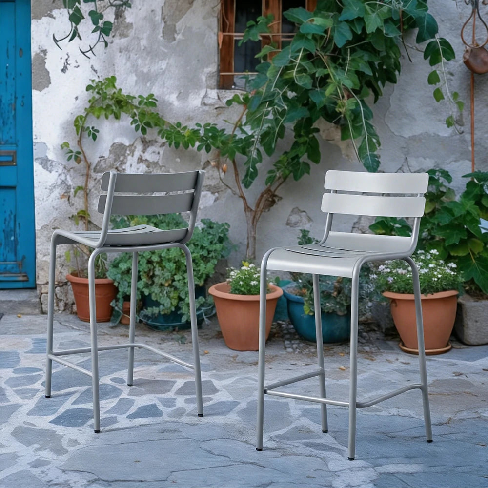 SOLARA Outdoor Bar Stool - Lightweight Aluminum Frame, Rust-Resistant Coating, Stacks Up to 6 Chairs, Perfect for Balcony, Patio & Dining Spaces - Grey