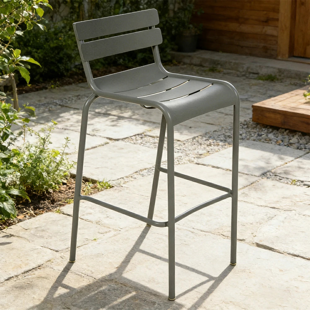 SOLARA Outdoor Bar Stool - Lightweight Aluminum Frame, Rust-Resistant Coating, Stacks Up to 6 Chairs, Perfect for Balcony, Patio & Dining Spaces - Grey