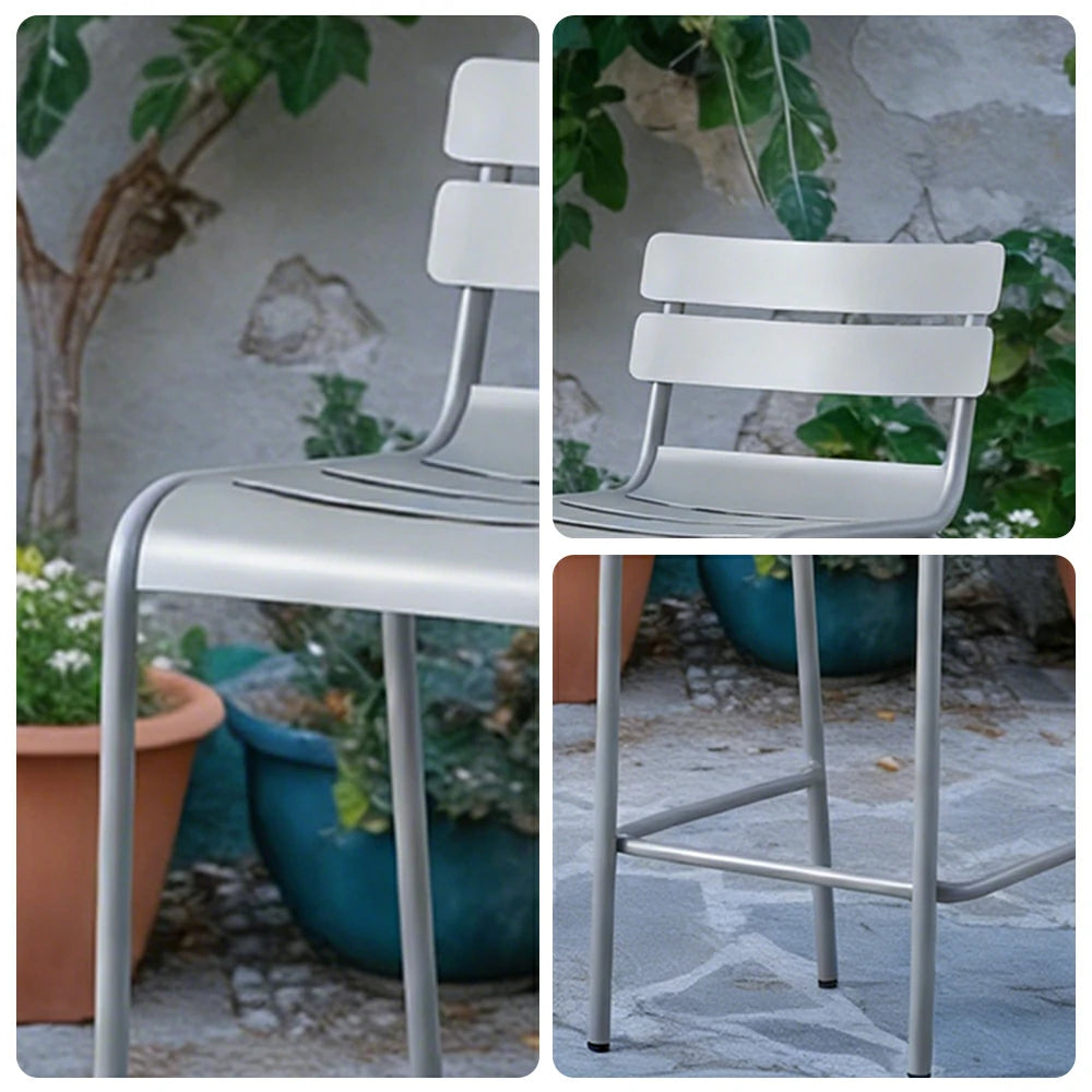 SOLARA Outdoor Bar Stool - Lightweight Aluminum Frame, Rust-Resistant Coating, Stacks Up to 6 Chairs, Perfect for Balcony, Patio & Dining Spaces - Grey