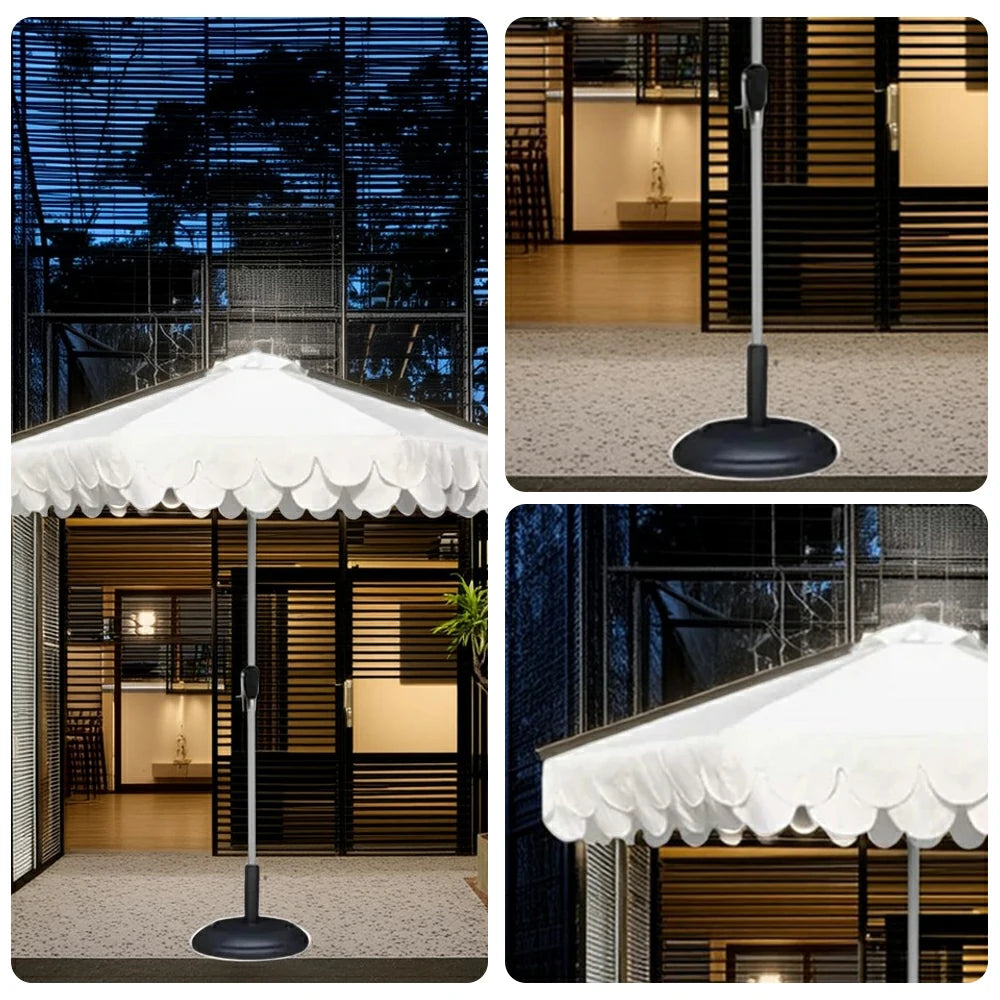 SOLARA Outdoor Patio Umbrella - 210/250cm Double-Layer Canopy with Elegant Valance, Brushed Aluminium Frame, Sunshade & Rain Protection, Water-Filled Base Included - White