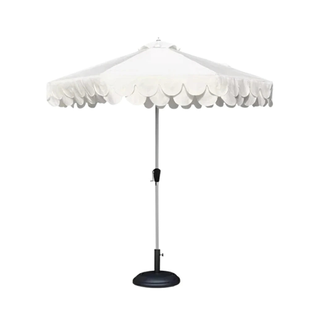 SOLARA Outdoor Patio Umbrella - 210/250cm Double-Layer Canopy with Elegant Valance, Brushed Aluminium Frame, Sunshade & Rain Protection, Water-Filled Base Included - White