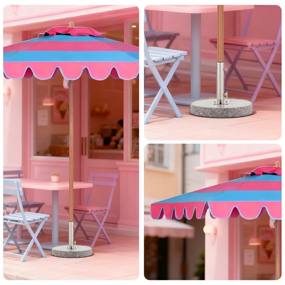 SOLARA Outdoor Patio Umbrella - 210/250cm Single-Layer Canopy with Elegant Valance, Brushed Aluminium Frame, Sunshade & Rain Protection, Water-Filled Base Included - Red & Blue