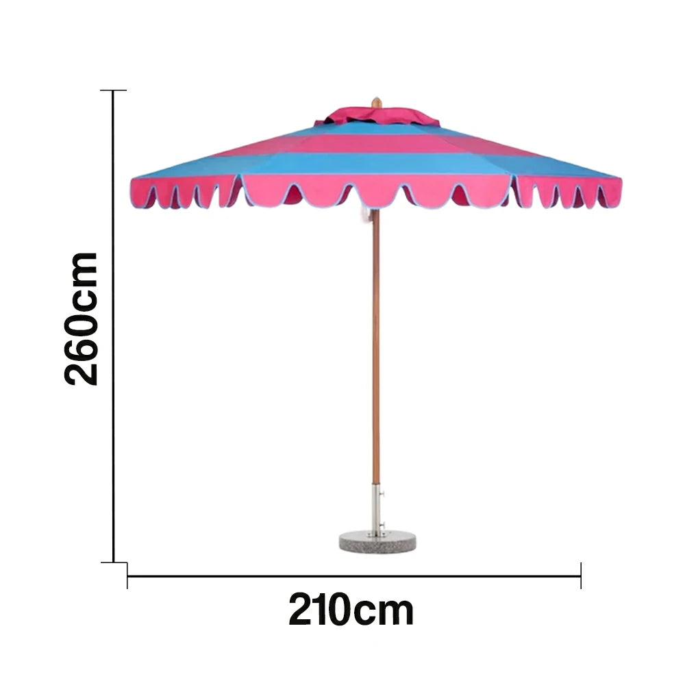 SOLARA Outdoor Patio Umbrella - 210/250cm Single-Layer Canopy with Elegant Valance, Brushed Aluminium Frame, Sunshade & Rain Protection, Water-Filled Base Included - Red & Blue