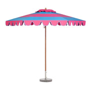 SOLARA Outdoor Patio Umbrella - 210/250cm Single-Layer Canopy with Elegant Valance, Brushed Aluminium Frame, Sunshade & Rain Protection, Water-Filled Base Included - Red & Blue