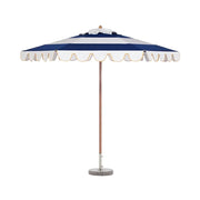 SOLARA Outdoor Patio Umbrella - 210/250cm Single-Layer Canopy with Elegant Valance, Brushed Aluminium Frame, Sunshade & Rain Protection, Water-Filled Base Included - Blue & White