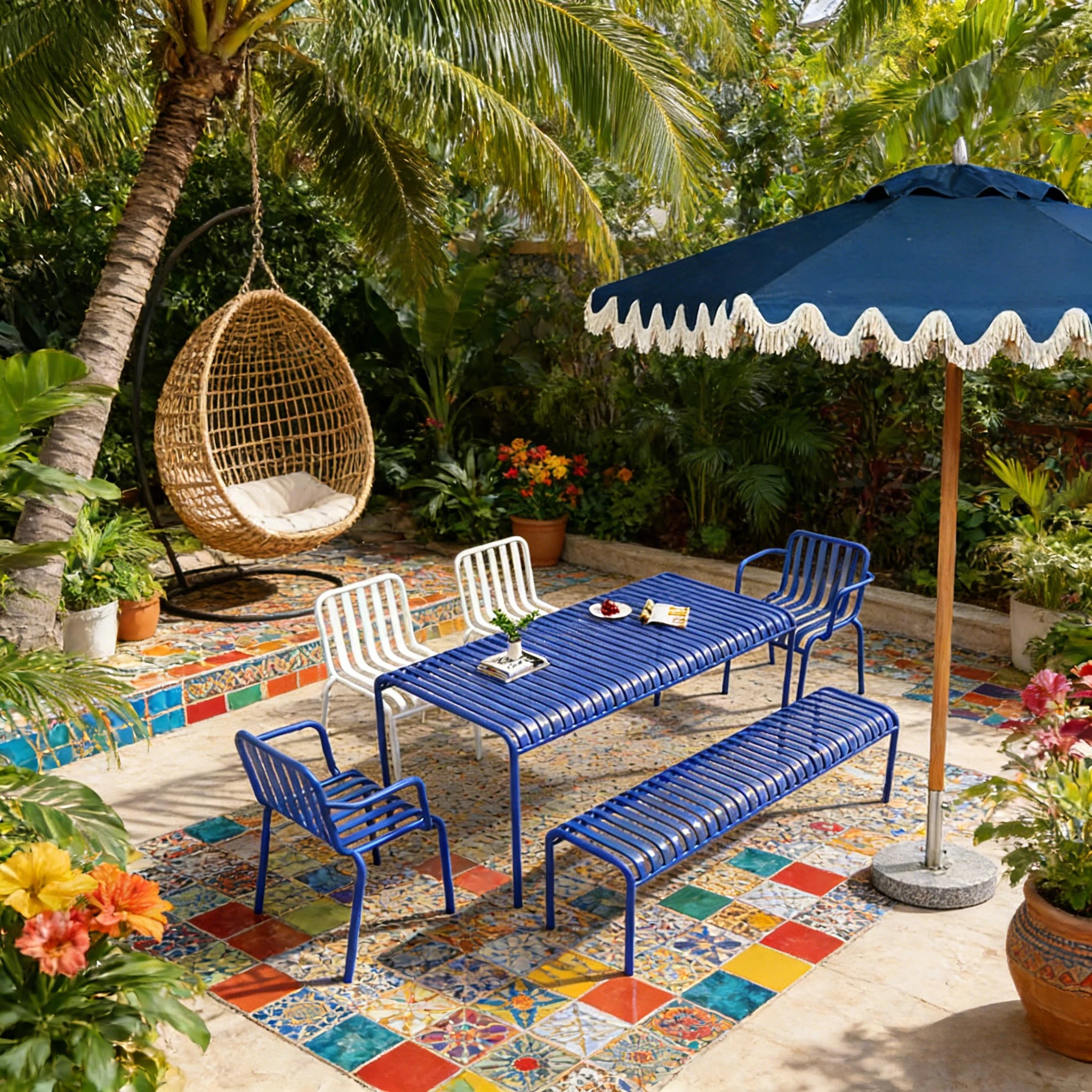 SOLARA Outdoor Iron Table/Bench/Chair/Sofa/Bar Stool - Blue