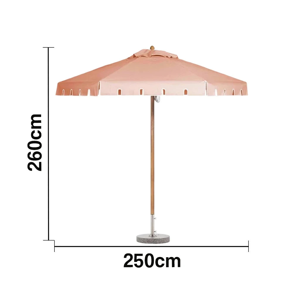 SOLARA Outdoor Patio Umbrella - 210/250cm Single-Layer Canopy with Elegant Valance, Brushed Aluminium Frame, Sunshade & Rain Protection, Water-Filled Base Included - Pink