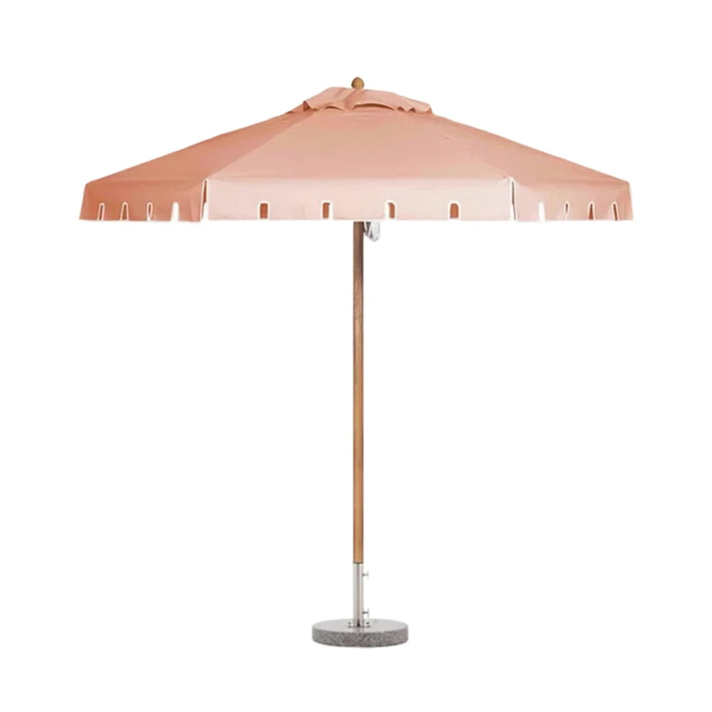 SOLARA Outdoor Patio Umbrella - 210/250cm Single-Layer Canopy with Elegant Valance, Brushed Aluminium Frame, Sunshade & Rain Protection, Water-Filled Base Included - Pink