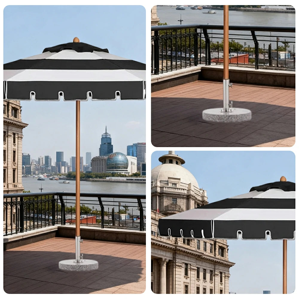 SOLARA Outdoor Patio Umbrella - 210/250cm Single-Layer Canopy with Elegant Valance, Brushed Aluminium Frame, Sunshade & Rain Protection, Water-Filled Base Included - Black & White