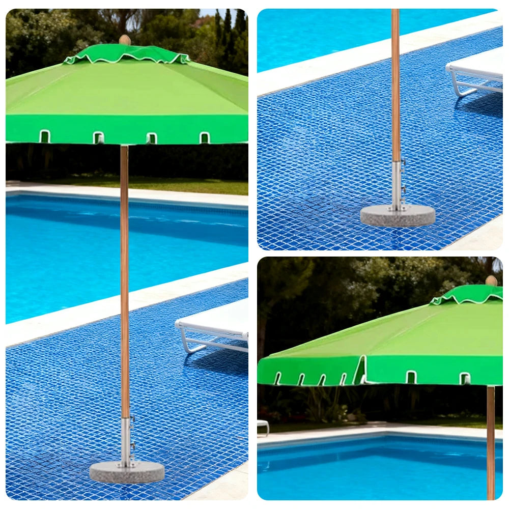 SOLARA Outdoor Patio Umbrella - 210/250cm Single-Layer Canopy with Elegant Valance, Brushed Aluminium Frame, Sunshade & Rain Protection, Water-Filled Base Included - Green