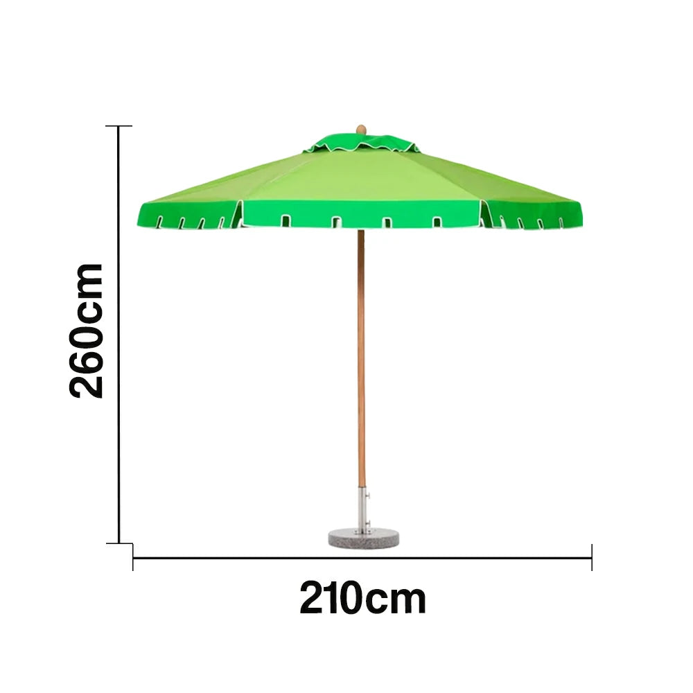 SOLARA Outdoor Patio Umbrella - 210/250cm Single-Layer Canopy with Elegant Valance, Brushed Aluminium Frame, Sunshade & Rain Protection, Water-Filled Base Included - Green