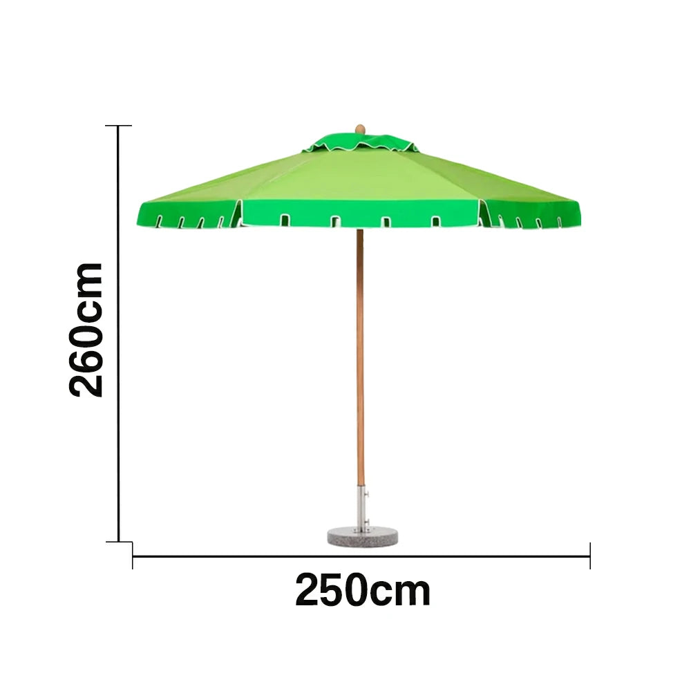 SOLARA Outdoor Patio Umbrella - 210/250cm Single-Layer Canopy with Elegant Valance, Brushed Aluminium Frame, Sunshade & Rain Protection, Water-Filled Base Included - Green