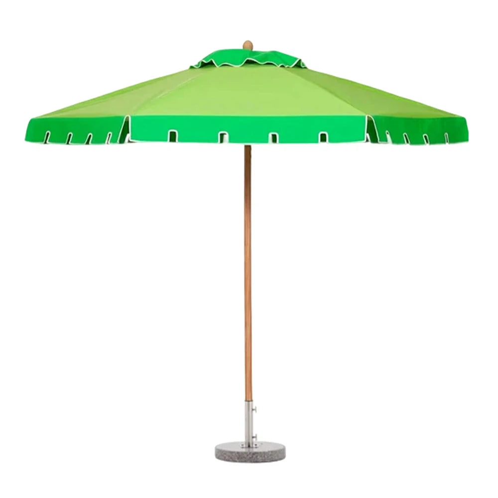 SOLARA Outdoor Patio Umbrella - 210/250cm Single-Layer Canopy with Elegant Valance, Brushed Aluminium Frame, Sunshade & Rain Protection, Water-Filled Base Included - Green