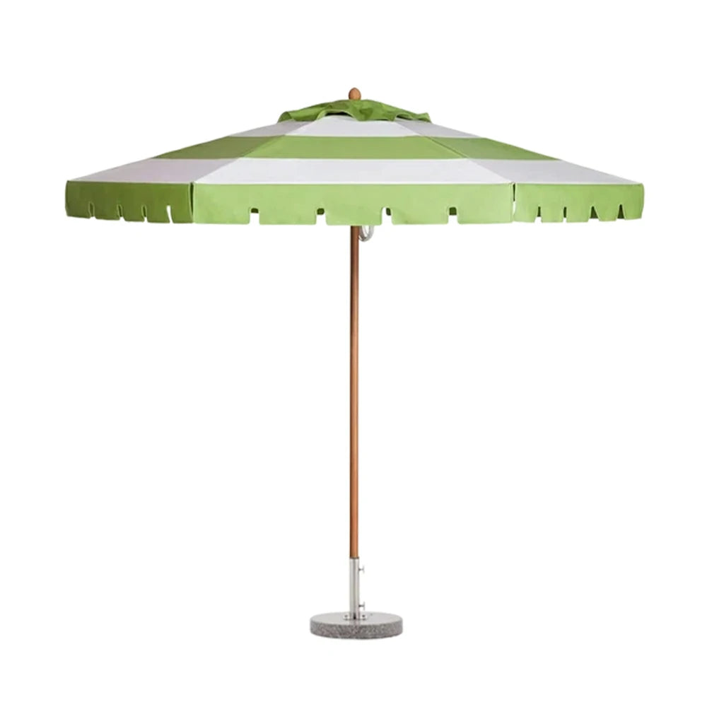 SOLARA Outdoor Patio Umbrella - 210/250cm Single-Layer Canopy with Elegant Valance, Brushed Aluminium Frame, Sunshade & Rain Protection, Water-Filled Base Included - Green & White