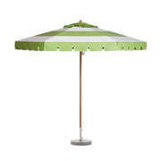 SOLARA Outdoor Patio Umbrella - 210/250cm Single-Layer Canopy with Elegant Valance, Brushed Aluminium Frame, Sunshade & Rain Protection, Water-Filled Base Included - Green & White