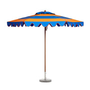 SOLARA Outdoor Patio Umbrella - 210/250cm Single-Layer Canopy with Elegant Valance, Brushed Aluminium Frame, Sunshade & Rain Protection, Water-Filled Base Included - Yellow & Blue