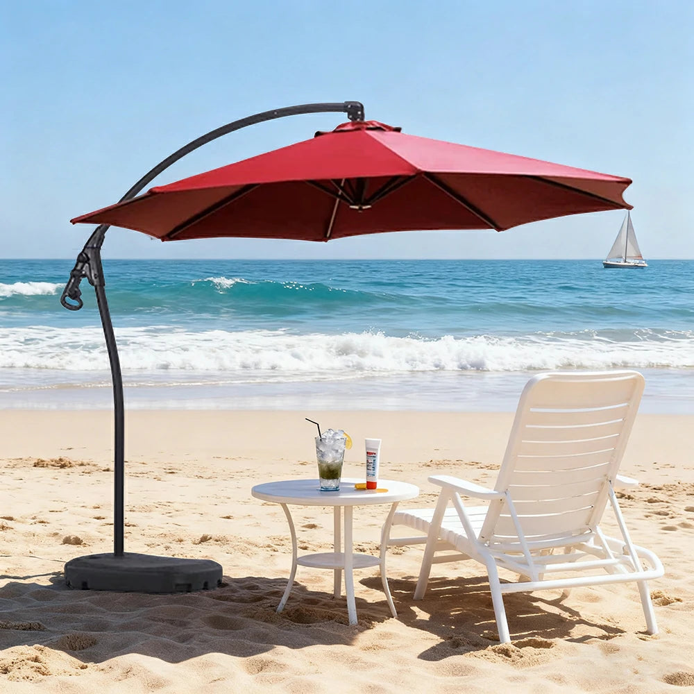 SOLARA Outdoor Patio Umbrella - 3.0m Round Cantilever Canopy with Reinforced Rib Design, Adjustable Offset Arm, Sunshade & Rain Protection, Water-Filled Base Included - Red