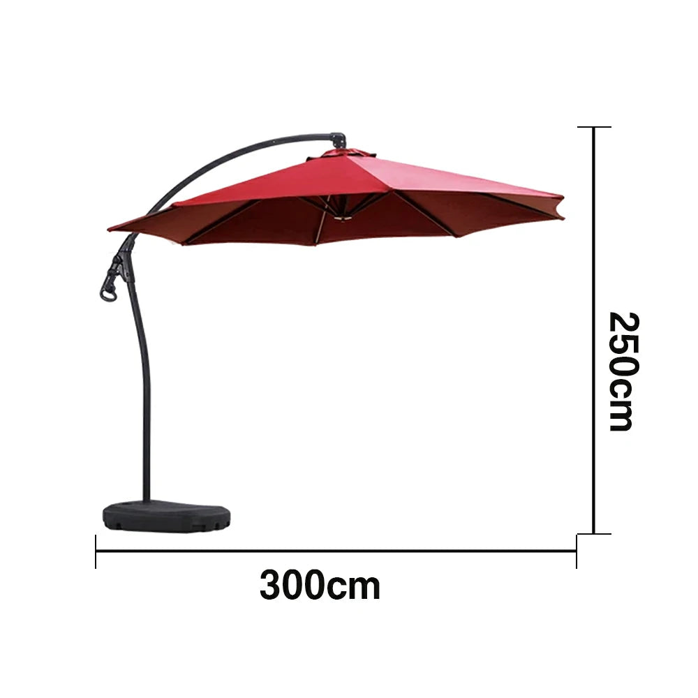 SOLARA Outdoor Patio Umbrella - 3.0m Round Cantilever Canopy with Reinforced Rib Design, Adjustable Offset Arm, Sunshade & Rain Protection, Water-Filled Base Included - Red