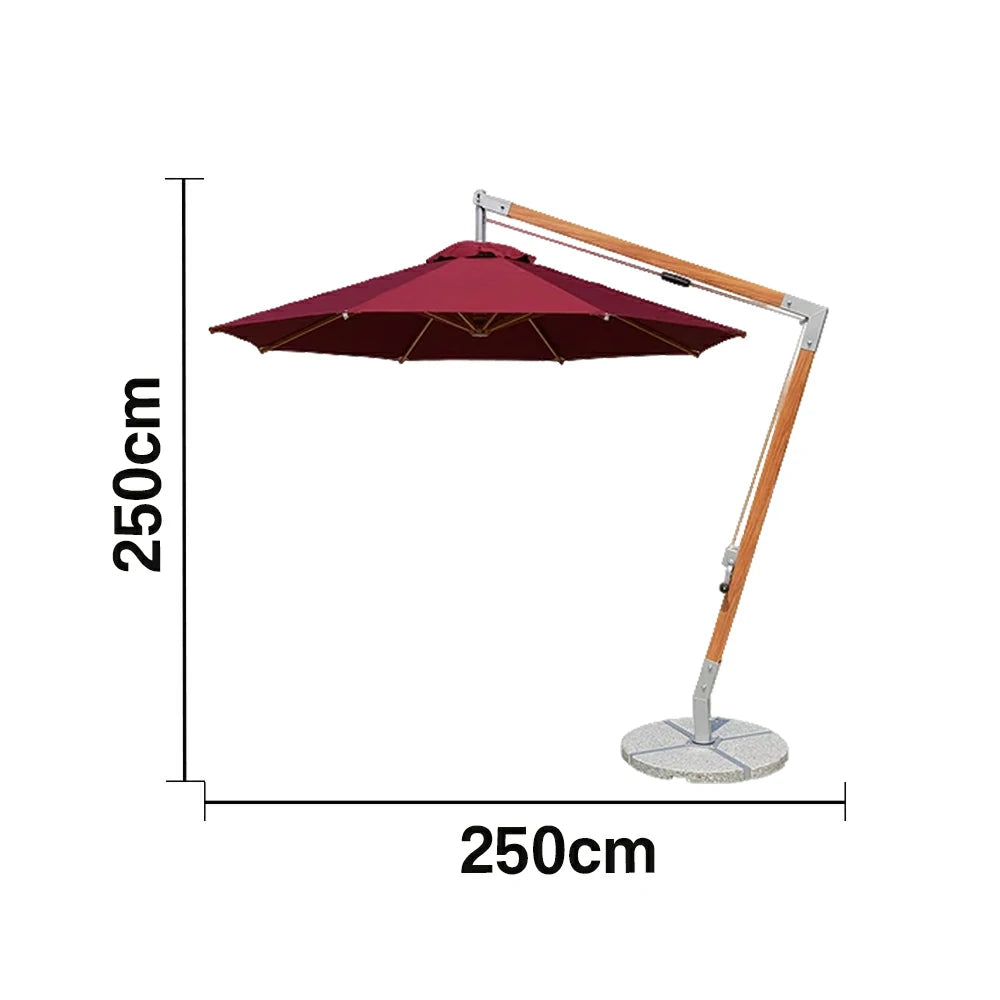 SOLARA Outdoor Patio Umbrella - 250/300cm Round Canopy Model Standard Version with Reinforced 8-Rib Design, Adjustable Cantilever Arm, Sunshade & Rain Protection - Red
