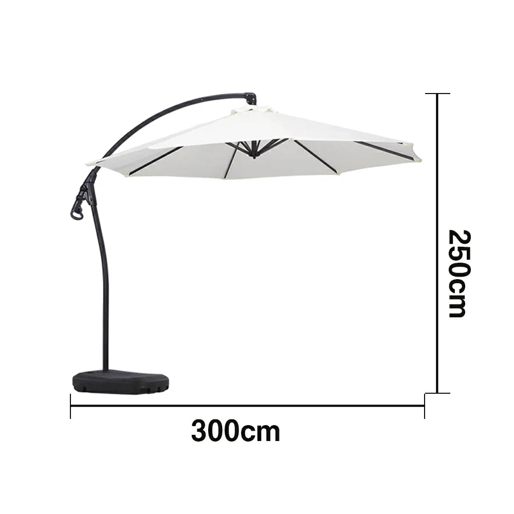 SOLARA Outdoor Patio Umbrella - 3.0m Round Cantilever Canopy with Reinforced Rib Design, Adjustable Offset Arm, Sunshade & Rain Protection, Water-Filled Base Included - White