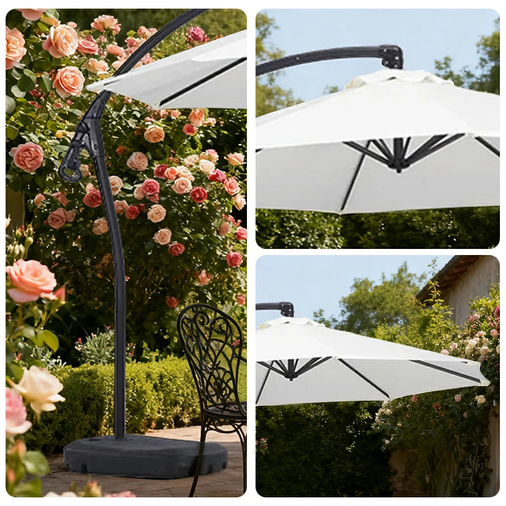 SOLARA Outdoor Patio Umbrella - 3.0m Round Cantilever Canopy with Reinforced Rib Design, Adjustable Offset Arm, Sunshade & Rain Protection, Water-Filled Base Included - White