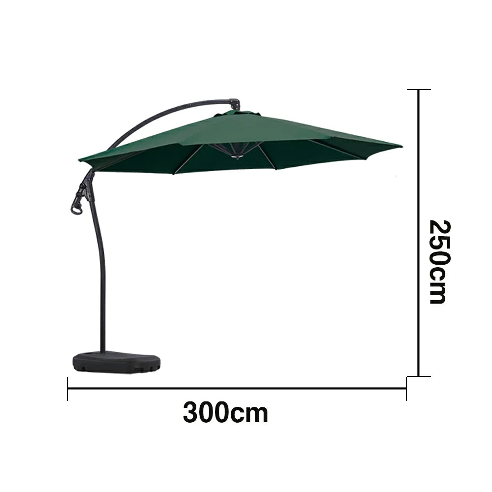 SOLARA Outdoor Patio Umbrella - 3.0m Round Cantilever Canopy with Reinforced Rib Design, Adjustable Offset Arm, Sunshade & Rain Protection, Water-Filled Base Included - Green