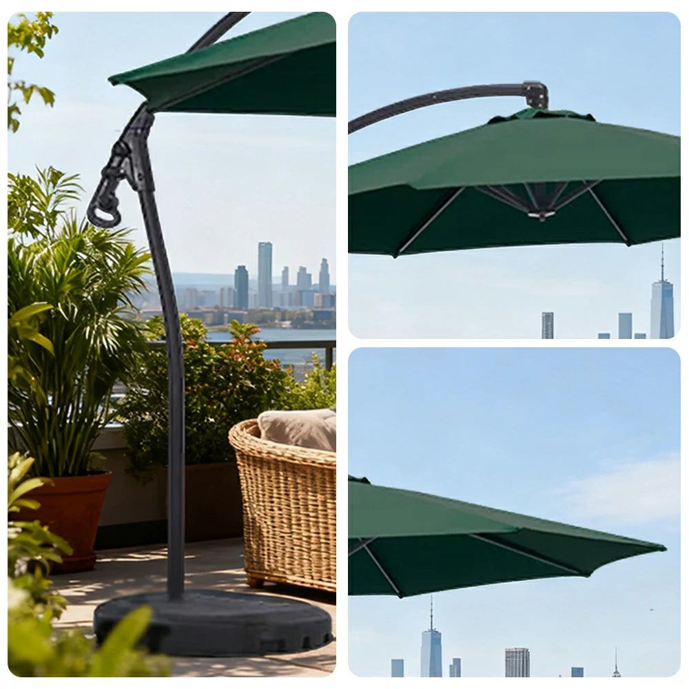 SOLARA Outdoor Patio Umbrella - 3.0m Round Cantilever Canopy with Reinforced Rib Design, Adjustable Offset Arm, Sunshade & Rain Protection, Water-Filled Base Included - Green