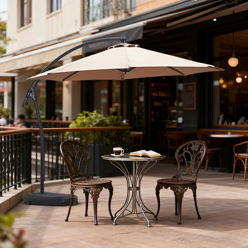 SOLARA Outdoor Patio Umbrella - 3.0m Round Cantilever Canopy with Reinforced Rib Design, Adjustable Offset Arm, Sunshade & Rain Protection, Water-Filled Base Included - Khaki