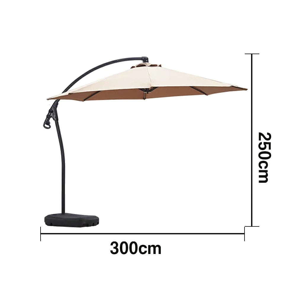 SOLARA Outdoor Patio Umbrella - 3.0m Round Cantilever Canopy with Reinforced Rib Design, Adjustable Offset Arm, Sunshade & Rain Protection, Water-Filled Base Included - Khaki