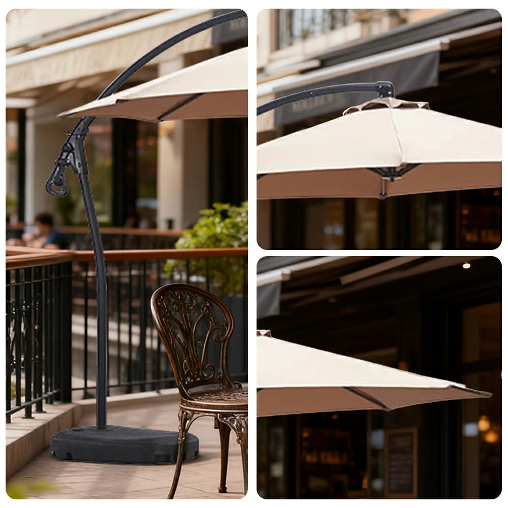 SOLARA Outdoor Patio Umbrella - 3.0m Round Cantilever Canopy with Reinforced Rib Design, Adjustable Offset Arm, Sunshade & Rain Protection, Water-Filled Base Included - Khaki