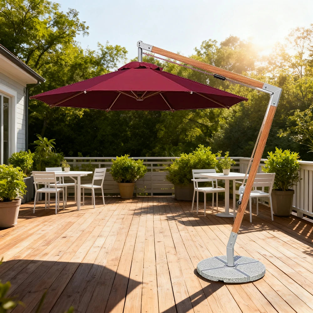 SOLARA Outdoor Patio Umbrella - 250/300cm Round Canopy Model Standard Version with Reinforced 8-Rib Design, Adjustable Cantilever Arm, Sunshade & Rain Protection - Red