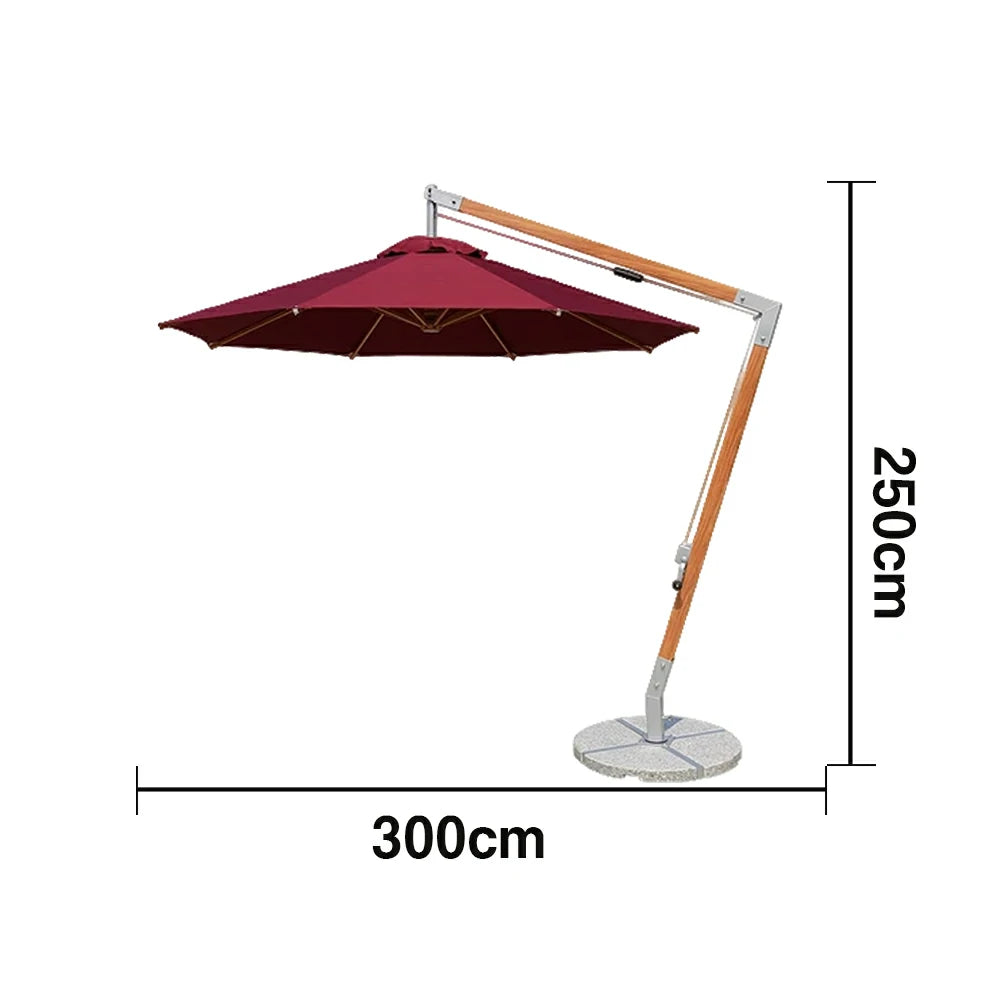 SOLARA Outdoor Patio Umbrella - 250/300cm Round Canopy Model Standard Version with Reinforced 8-Rib Design, Adjustable Cantilever Arm, Sunshade & Rain Protection - Red