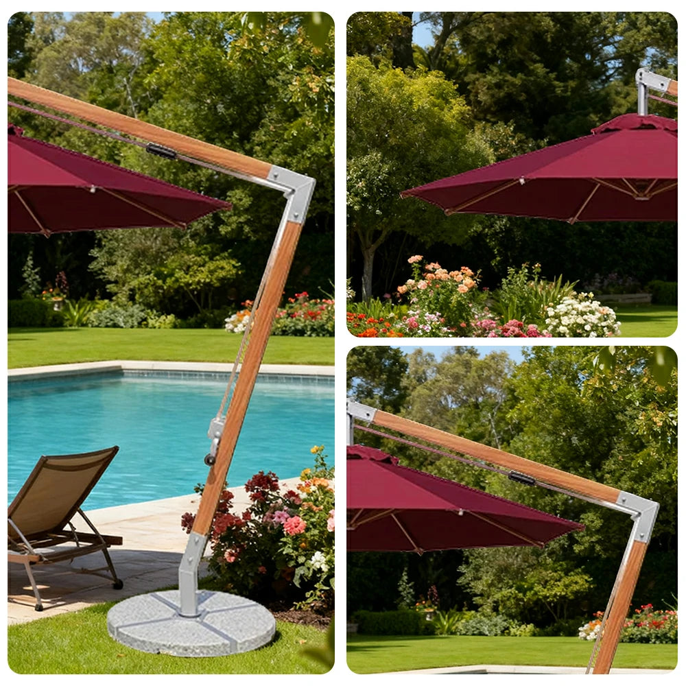 SOLARA Outdoor Patio Umbrella - 250/300cm Round Canopy Model Standard Version with Reinforced 8-Rib Design, Adjustable Cantilever Arm, Sunshade & Rain Protection - Red